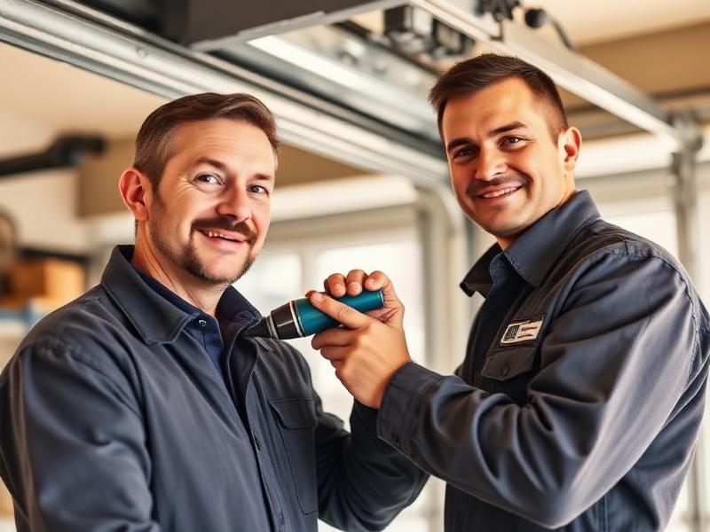 Service professional lubricating garage door tracks and rollers